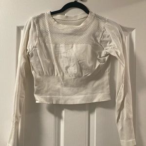White cropped long sleeve workout top